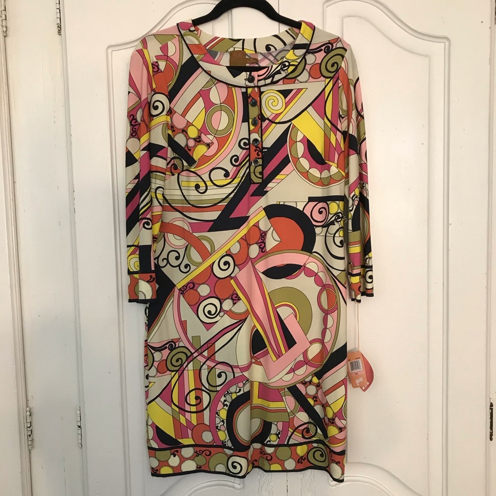 NWT Ali Ro Retro Print Jersey 3/4 Sleeve Dress